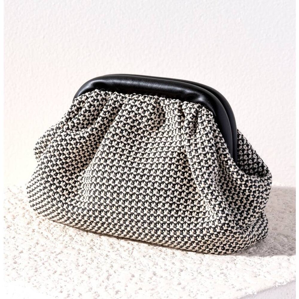 Shiraleah Sonya Woven Raffia Clutch Black Frame Bag NWT